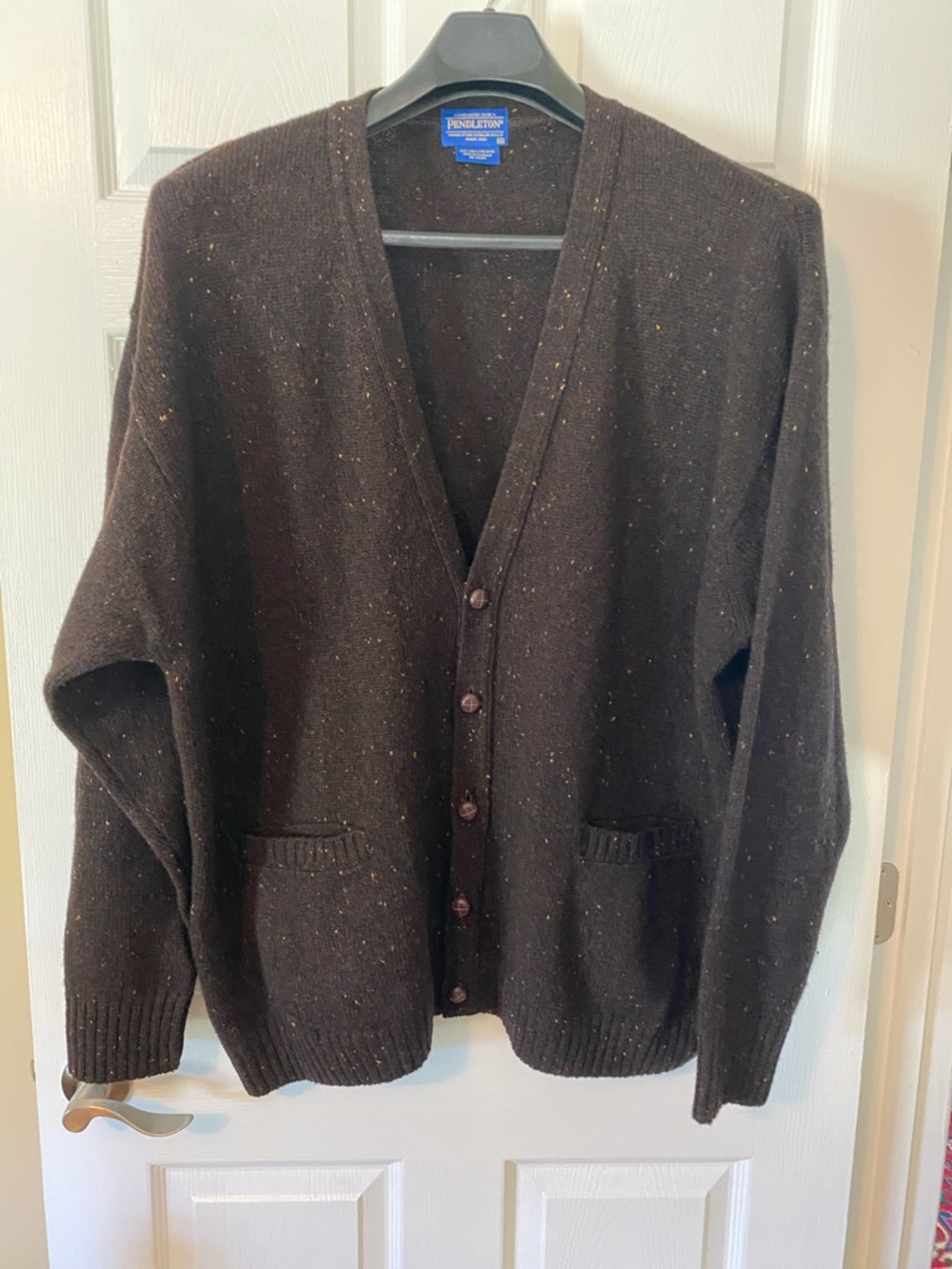 Pendleton Shetland Wool Cardigan XXL Brown Flecked Grandpa Sweater